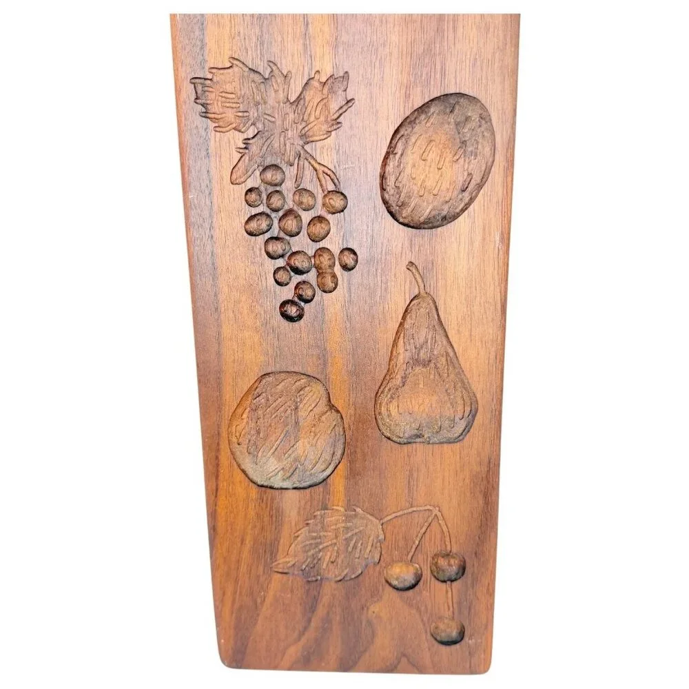 VTG Springerle Double Sided Wood Cookie Mold Press Panel Hangs Fruit Boy Animal